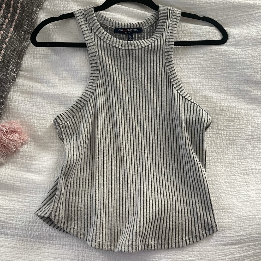 Ribbed high neck heather grey tank top